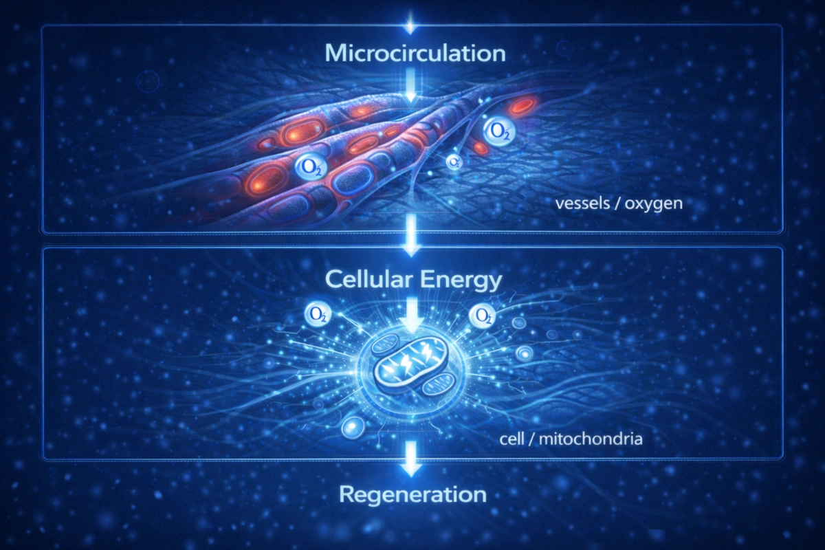 Diagramm der zellulären Energie, des Stoffwechsels und der Geweberegenerierung bei der HILT-Therapie